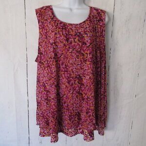 Catherines Top 2X 22W 24W Mosaic Print Travel Sleeveless Plus Size